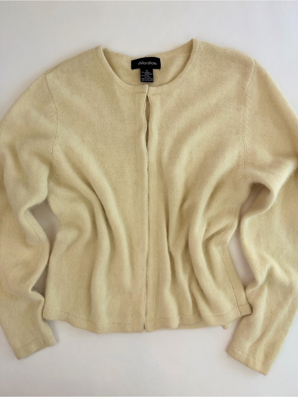 70% Angora Rabbit Hair Cardigan Cream Ivory Sweater XL Xhilaration